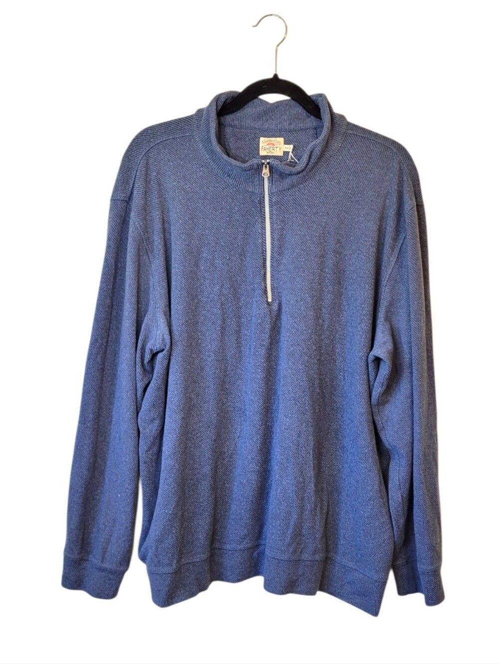 Faherty Blue Textured Knit Men's Quarter-Zip Pullover Sweater Size XXL